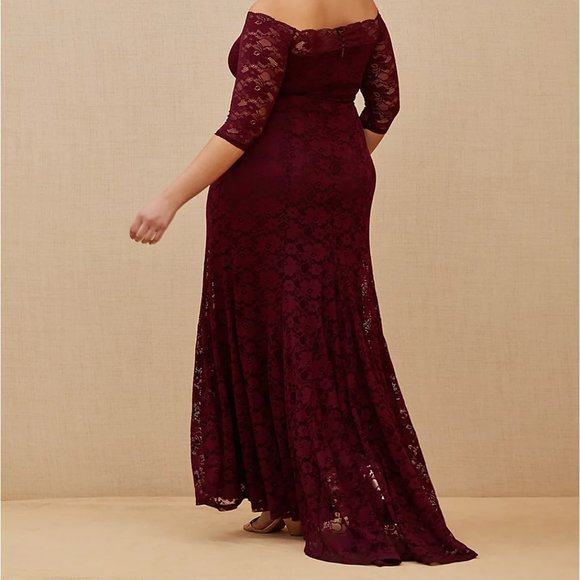 Torrid 16 18 Dress Red Formal Lace Off Shoulder - Picture 3 of 5